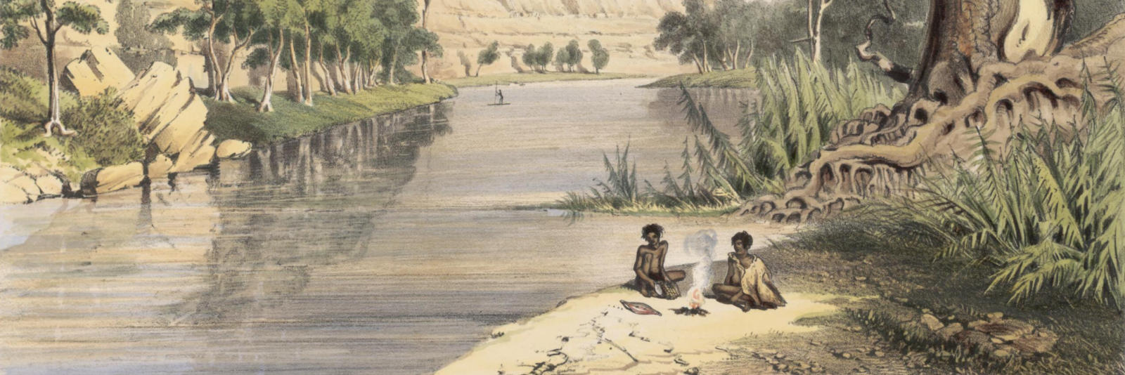 Print of Aboriginal Australians beside the Murray River