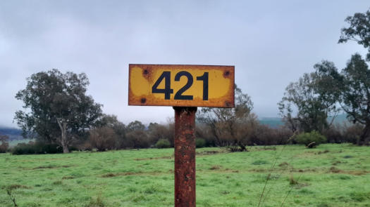 Sign on a pole with number 421 written on it