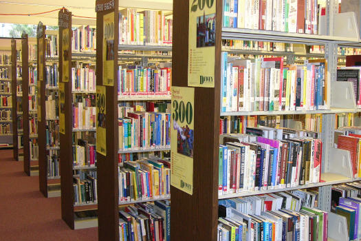 Books shelves in a library