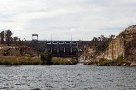 Dam and spillway channel