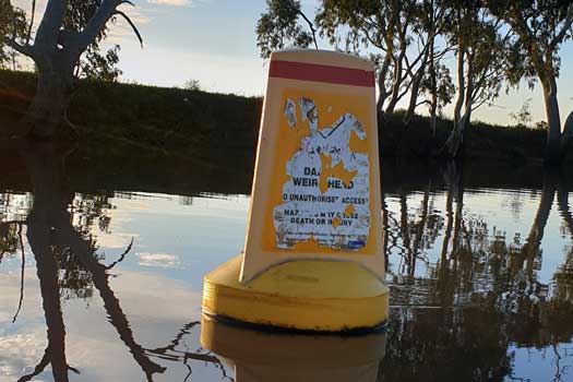 Warning float with faded writing