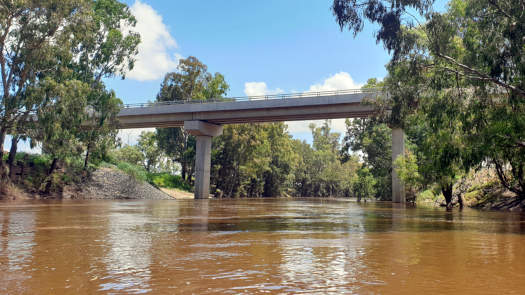 high bridge seen from the river