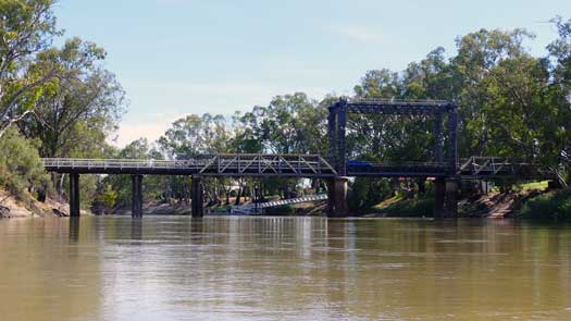 Bridge and pontoon on a river