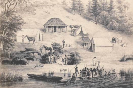 Drawing of people visiting a camp