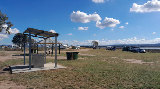 picnic tables and campers