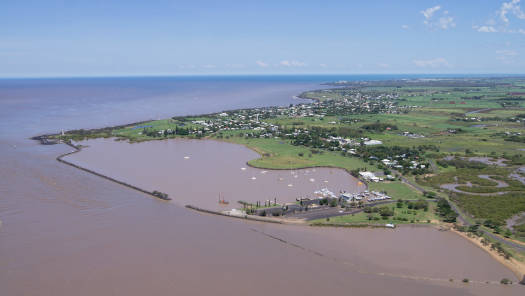 Looking down at coastal marina