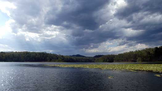Dark clouds above a lake